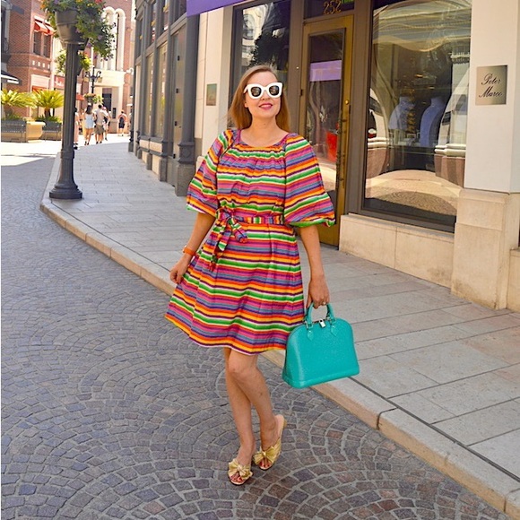 FRANCES VALENTINEBliss Candy Striped Puff-sleeve Mini Dress M